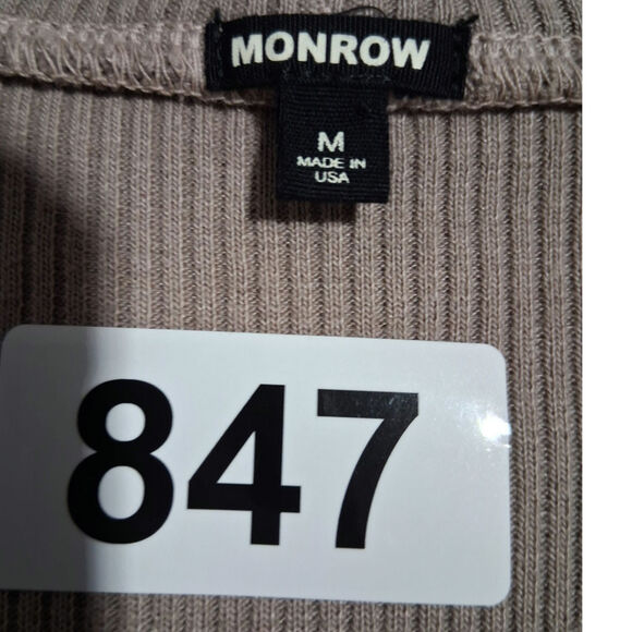 Monrow Quiet Luxury Women's size M Ribbed Grungecore Preppy Fitted Henley Top - Picture 4 of 11